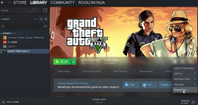 steam properties to find out the gta 5 directory